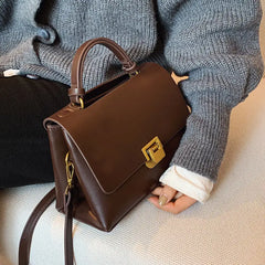 Ladies Retro Leather Top Handle Bag Large Capacity Tote