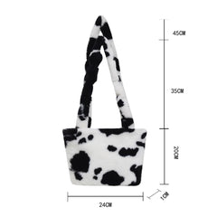 Leopard Pattern Crossbody Bag Soft Plush Shoulder Bag Cow Milk Print Handbag