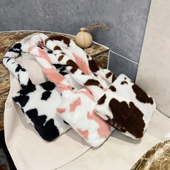 Leopard Pattern Crossbody Bag Soft Plush Shoulder Bag Cow Milk Print Handbag