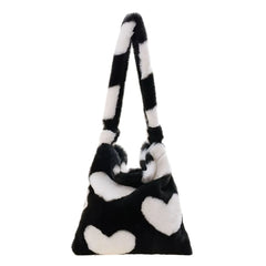 Leopard Print Plush Shoulder Bag Large Capacity Winter Tote