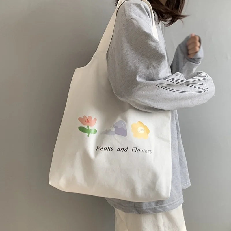 Retro Literary Shoulder Bag Women Ulzzang Harajuku Cotton Shopping Tote Bag