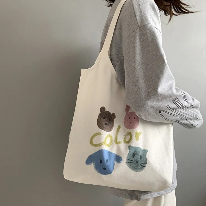 Retro Literary Shoulder Bag Women Ulzzang Harajuku Cotton Shopping Tote Bag
