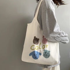 Retro Literary Shoulder Bag Women Ulzzang Harajuku Cotton Shopping Tote Bag