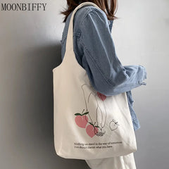 Retro Literary Shoulder Bag Women Ulzzang Harajuku Cotton Shopping Tote Bag