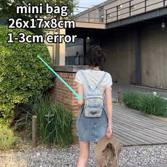 Retro Love Rhinestone Women's Small Backpack Girls Canvas Denim Schoolbags