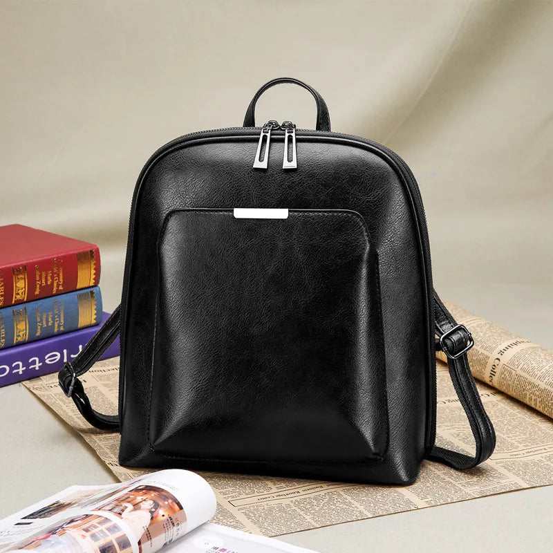 Retro High Leather Backpack Large Capacity School Shoulder Bags