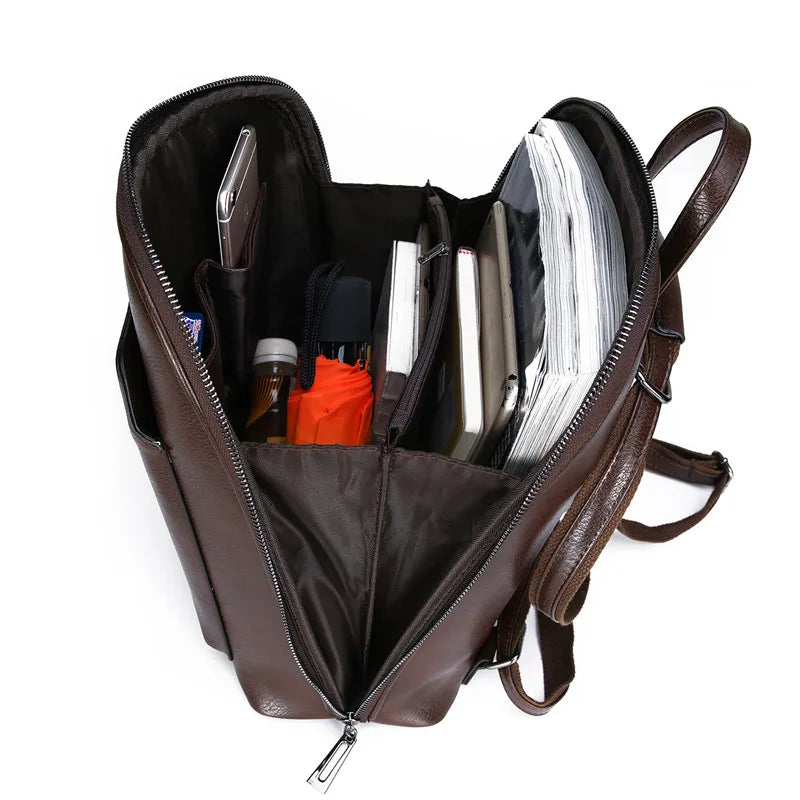 Retro High Leather Backpack Large Capacity School Shoulder Bags
