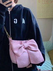 Matte Leather Underarm Bag Pink Bowknot Shoulder Bag