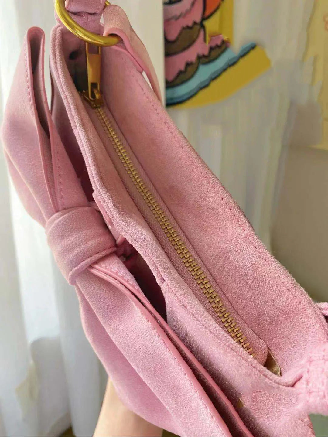 Matte Leather Underarm Bag Pink Bowknot Shoulder Bag