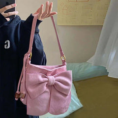 Matte Leather Underarm Bag Pink Bowknot Shoulder Bag