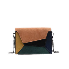 Retro Matte Patchwork Crossbody Bag for Women Small Chains Strap Shoulder Bag