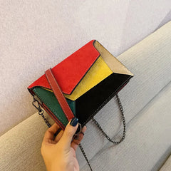 Retro Matte Patchwork Crossbody Bag for Women Small Chains Strap Shoulder Bag