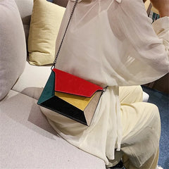 Retro Matte Patchwork Crossbody Bag for Women Small Chains Strap Shoulder Bag