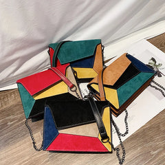 Retro Matte Patchwork Crossbody Bag for Women Small Chains Strap Shoulder Bag