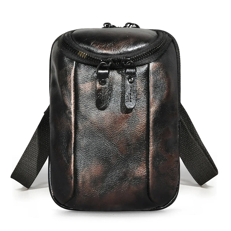 Retro Men Leather Coffee Shoulder Mochila Bag Cigarette Travel Pouch