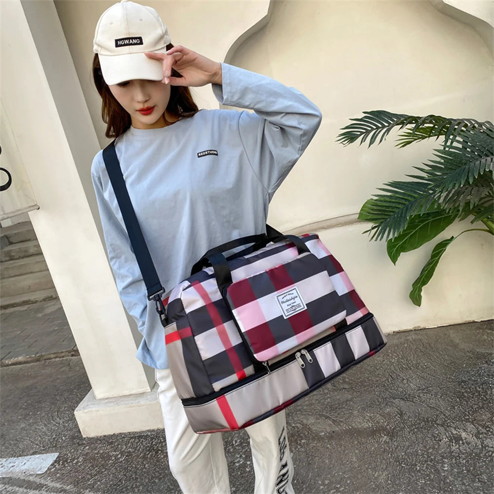 Retro Fitness Shoulder Bag Gym Large Capacity with Pockets Waterproof Handbag