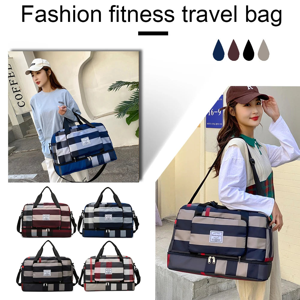 Retro Fitness Shoulder Bag Gym Large Capacity with Pockets Waterproof Handbag