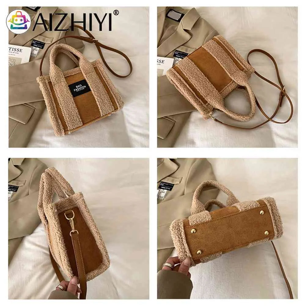 Retro Messenger Bag Women Fleece Shopping Tote Street Use Winter Satchel