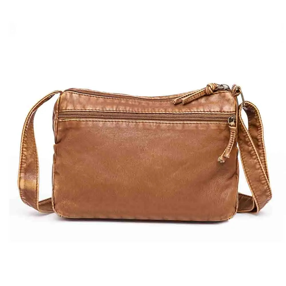 Retro Messenger Bag Women Soft PU Leather Shoulder Purse Zip Pocket Coin Handbag