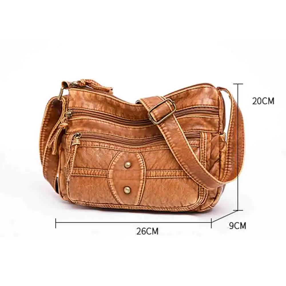 Retro Messenger Bag Women Soft PU Leather Shoulder Purse Zip Pocket Coin Handbag