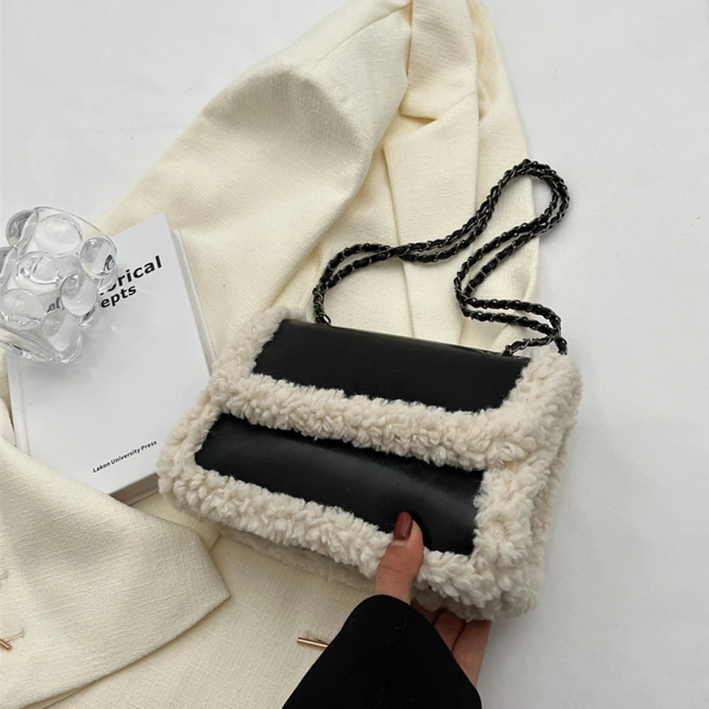 Retro Messenger Handbags Women Faux Suede Shopping Tote Fleece Flap