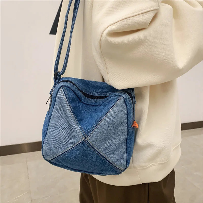 Retro Mini Crossbody Bag for Women Denim Travel Handbag Purse