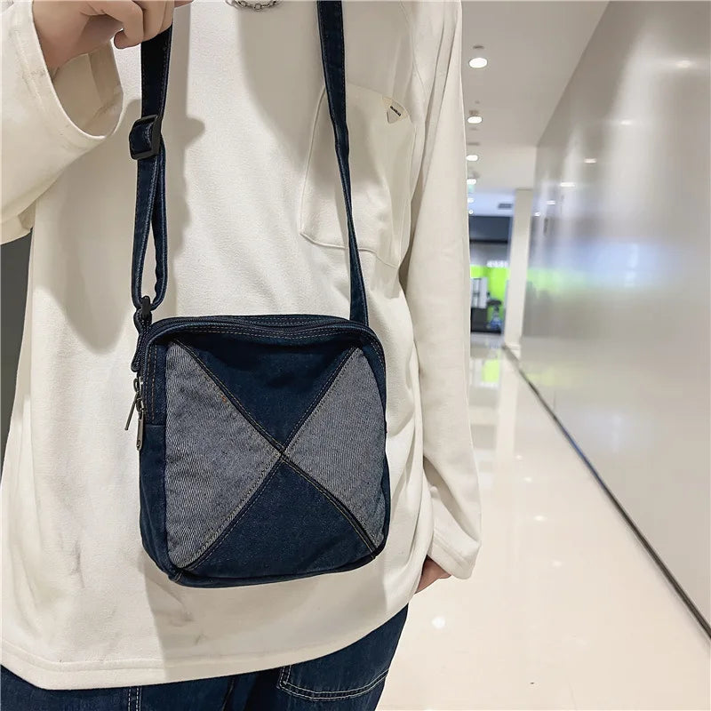 Retro Mini Crossbody Bag for Women Denim Travel Handbag Purse