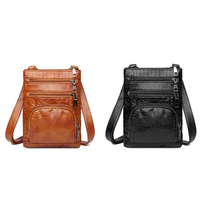 Brown PU Leather Mini Shoulder Bag Women Handbag Zipper Purse Crossbody