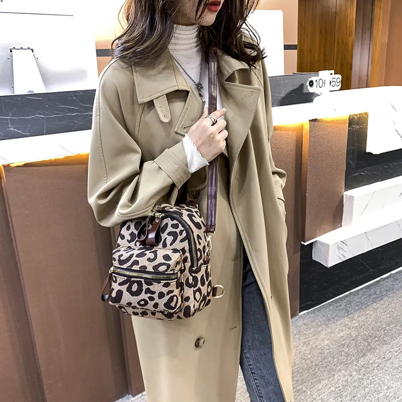 Leopard Mini Women's Backpack Small School Bag Rucksack for Teen Girls