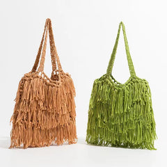Retro NATIONAL Style Tassel Bag Large Capacity Shoulder Woven Bag