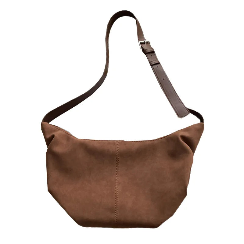 Retro Nubuck PU Leather Women Shoulder Hobos Bag Solid Brown Crossbody Bag