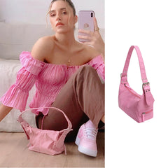 Retro Nylon Women Bags Pink Handbags Summer Solid Ladies Underarm Bag