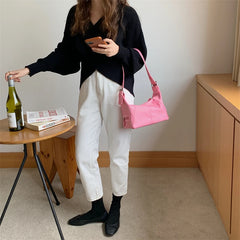 Retro Nylon Women's Hobos Small Shoulder Bag Girls Pink Purse Tote Handbags