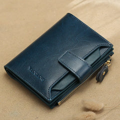 Retro Oil Cowhide Women Wallet Leather Purse Short Zipper Small Coin Wallet