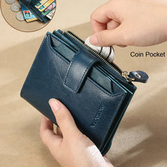 Retro Oil Cowhide Women Wallet Leather Purse Short Zipper Small Coin Wallet