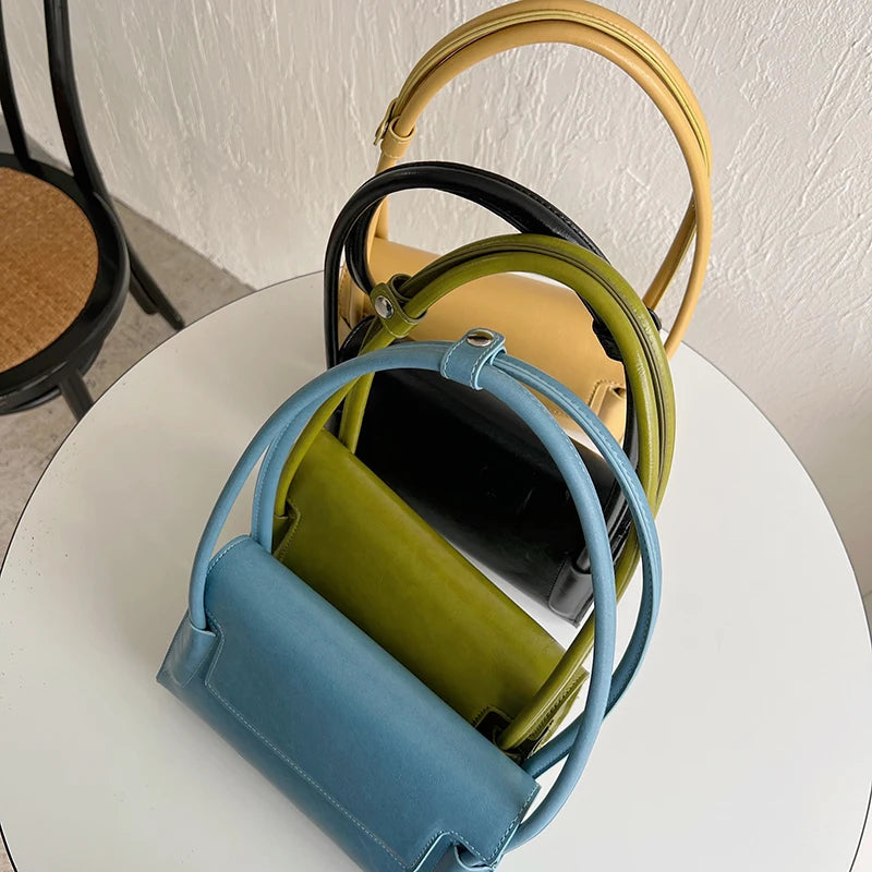 Retro Oil Wax Leather Women Shoulder Bags Solid Ladies Large Underarm Bag