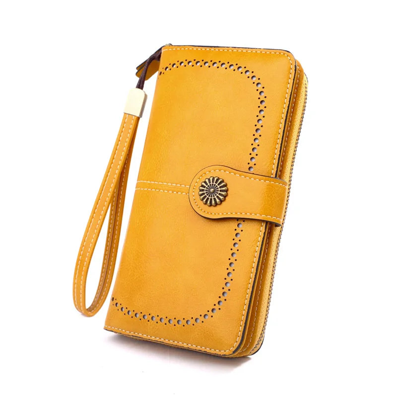 Retro Leather Women's Long Wallet Hollow Out Buckle Credit Card Clutch