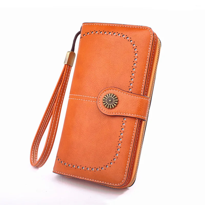 Retro Oil Wax Leather Women's Long Wallet Credit Card Clutch Purse