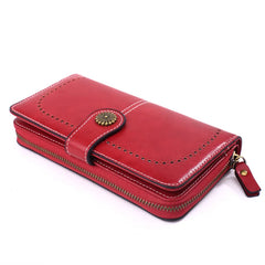 Retro Leather Women's Long Wallet Hollow Out Buckle Credit Card Clutch
