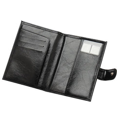 Retro Oil-wax Complex Buckle Leather Passport Cover RFID Blocking