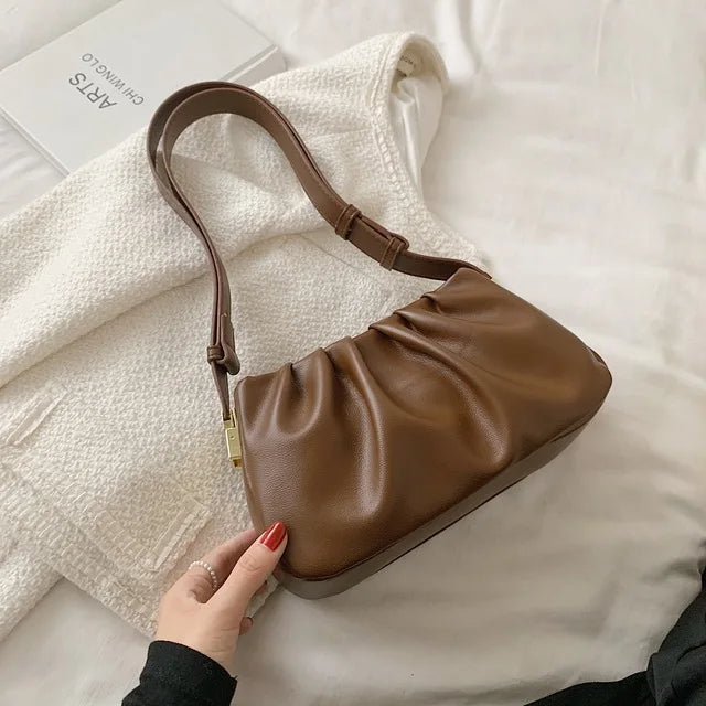 Retro PU Leather Small Shoulder Bag for Women Winter Handbag Crossbody Brown