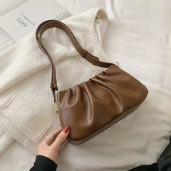 Retro PU Leather Small Shoulder Bag for Women Winter Handbag Crossbody Brown