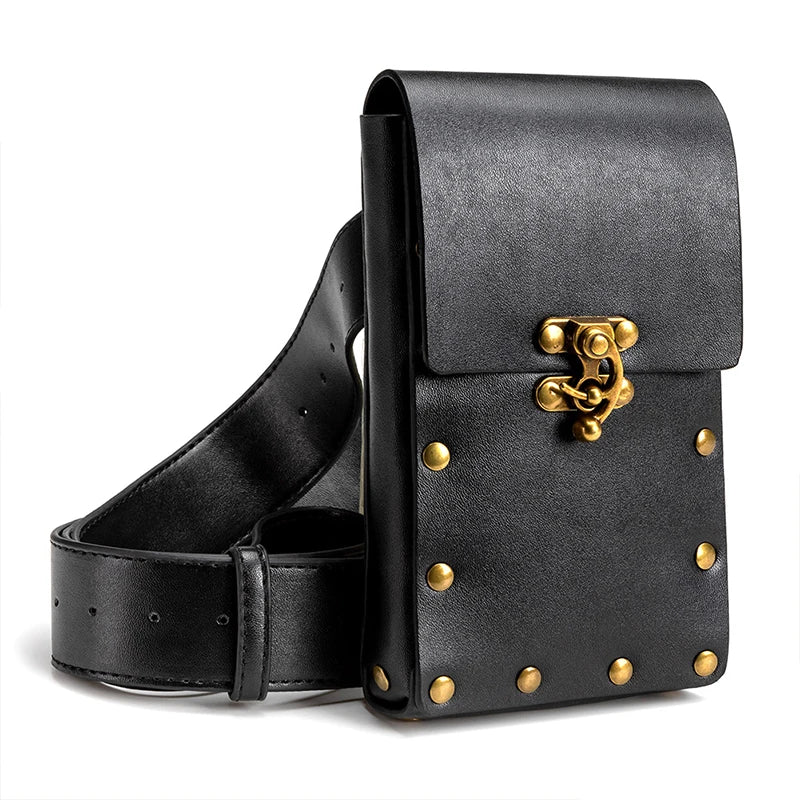 Steampunk Retro PU Leather Waist Bag Women Postman Belt Bag