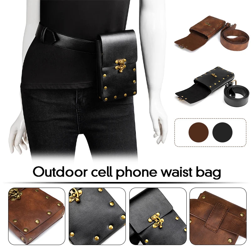 Steampunk Retro PU Leather Waist Bag Women Postman Belt Bag