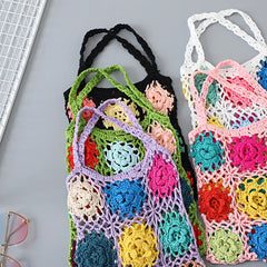 Retro Pastoral Style Crochet Hand Knit Bag Large Capacity Shoulder Woven Bag Tot