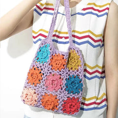 Retro Pastoral Style Crochet Hand Knit Bag Large Capacity Shoulder Woven Bag Tot