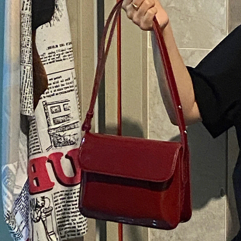 Retro Patent Leather Shoulder Bag For Women Flap Crossbody Bag
