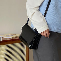 Retro Patent Leather Shoulder Bag For Women Flap Crossbody Bag