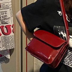 Retro Patent Leather Shoulder Bag For Women Flap Crossbody Bag