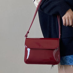 Retro Patent Leather Shoulder Bag For Women Flap Crossbody Bag